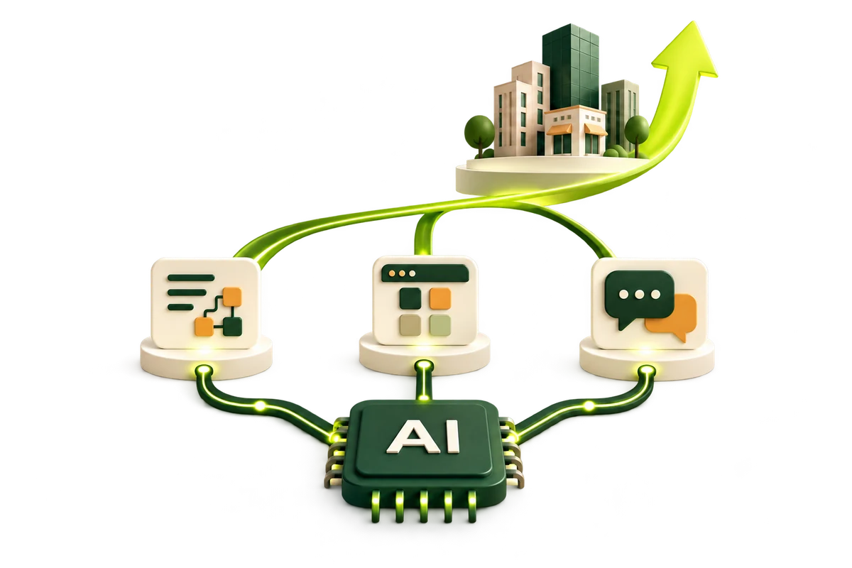 AI connects automated workflows, applications, and chatbots to lift businesses toward growth.